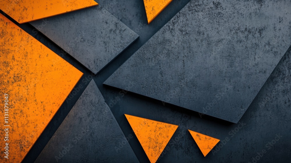 Poster modern abstract geometric background featuring contrasting orange and black textured shapes, creatin