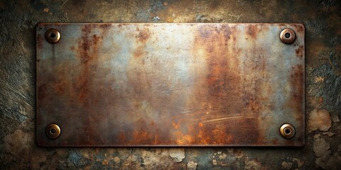 Rustic Metal Plate with Aged Texture and Brass Fasteners, Ideal for Background or Design Element