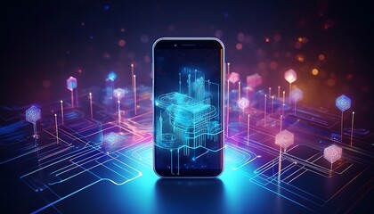 Mobile technology in a connected world, illustrated by glowing lines and nodes, symbolizing global connectivity and innovation.