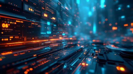Obraz premium High-tech futuristic technology background, evolution of the world wide technology. Glowing circuit lines