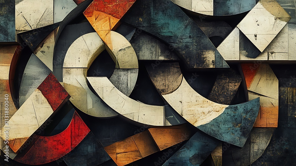Aufkleber abstract geometric with intricate color textures intertwined for a visual composition concept of mod