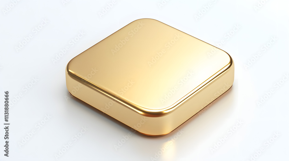 Poster blank mobile application icon, button - golden square with round corners. 3d rendering, white backgr