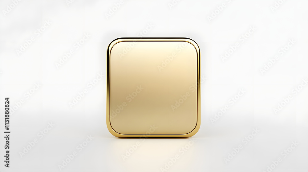 Poster blank mobile application icon, button - golden square with round corners. 3d rendering, white backgr