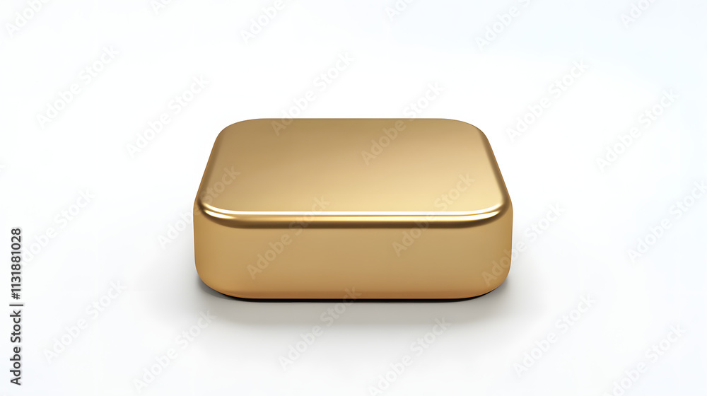 Poster blank mobile application icon, button - golden square with round corners. 3d rendering, white backgr