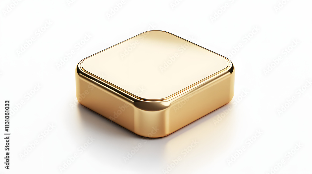 Poster blank mobile application icon, button - golden square with round corners. 3d rendering, white backgr