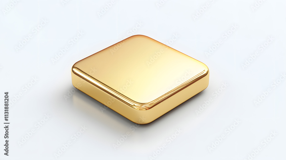 Poster blank mobile application icon, button - golden square with round corners. 3d rendering, white backgr