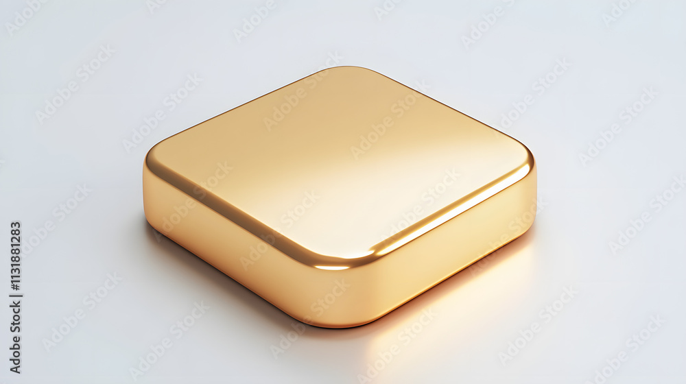 Poster blank mobile application icon, button - golden square with round corners. 3d rendering, white backgr