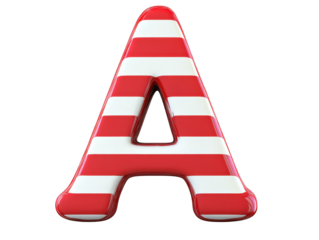 Festive red and white striped letter art, a letter "A" typography design 