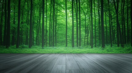 Obraz premium Serene Forest View Modern Minimalist Room Design Interior Nature Background