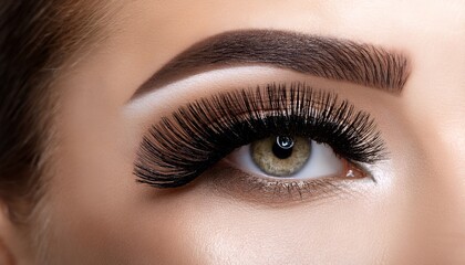 Fototapeta premium Close-up shot of a woman's eye with dramatic makeup and long, full eyelashes. The image focuses on beauty and elegance.