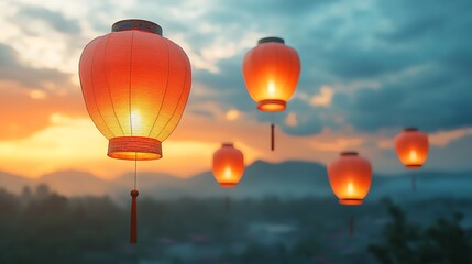 Fototapeta premium Bright lanterns illuminate chinese new year a festive night atmosphere and scenic view