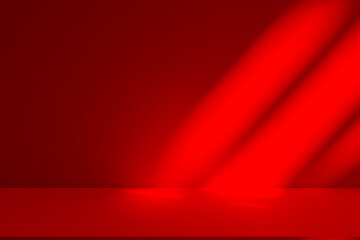 Obraz premium Wall interior background, studio and backdrops show products.with shadow from window color Red background for text insertion and presentation produ