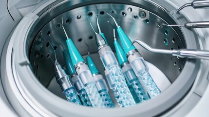 Dental tools sterilized and placed in an autoclave for hygienic safety in a modern clinic