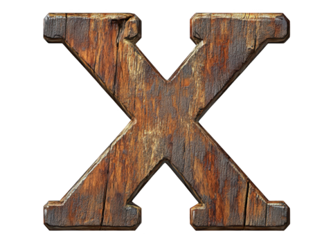 Wooden letter x on black background, a detailed closeup of rustic typography 