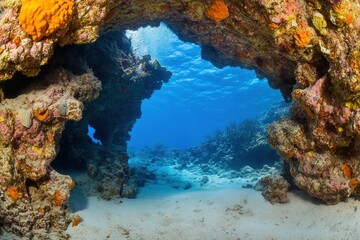 Fototapeta premium Underwater view of a coral arch with vibrant colors.