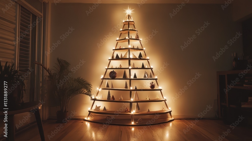 Aufkleber diy minimalist christmas tree using string lights and geometric ornaments for a sleek modern look