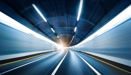 Poster de jardin Tunnel Speeding motion blurred in tunnel, powerful abstract light trails, dynamic, vibrant, energy.  © MRSUTIN