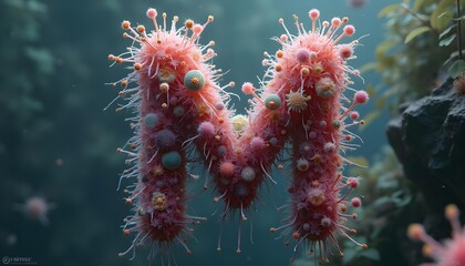 Bacteria, viruses, fungi, and other microorganisms gather together to form this unique letter "M".