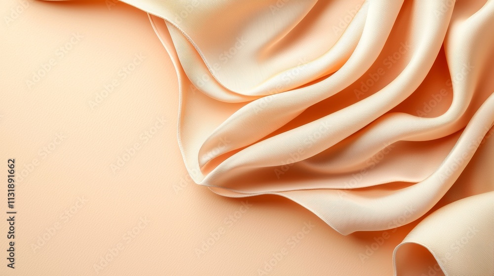 Poster elegant silk fabric flowing on soft peach background studio setting