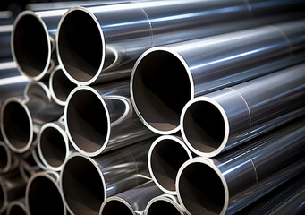 Shiny Industrial Metal Pipes Stacked Together