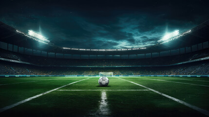 Nighttime Soccer Stadium with Illuminated Field