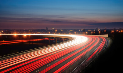 Stunning Dusk Highway with Light Trails Exposure