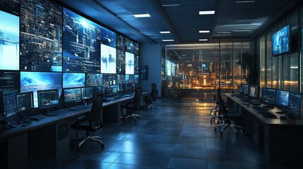 Military Surveillance Officer Working on a City Tracking Operation in a Central Office Hub