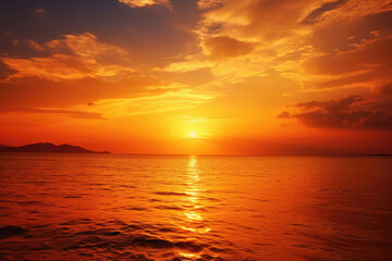 Fototapeta premium Fiery Sunset Over Tranquil Ocean Horizon