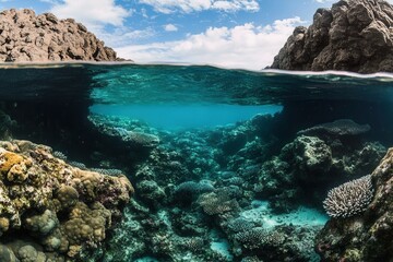 Underwater view of a vibrant coral reef ecosystem.