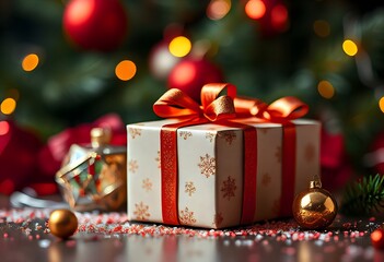 Christmas Gift Box Photo - Festive Present Under the Tree