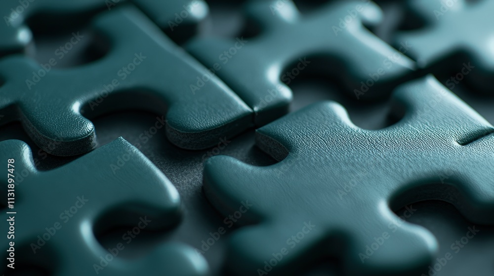 Poster close up dark green jigsaw puzzle pieces interlocking problem solving concept