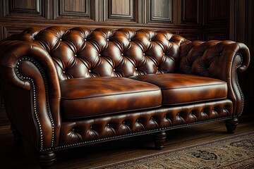 luxurious vintage brown leather sofa luxury vintage furniture antique seat classic decor stylish...