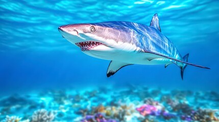 Fototapeta premium Caribbean Reef Shark Underwater Ocean Wildlife Marine Predator