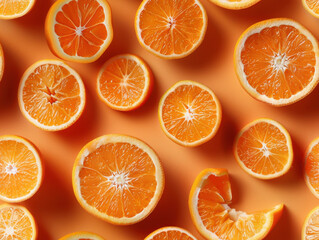 Fototapeta premium slices and shot from above, making a fun pattern on a fruit ,orange, lemon, pumpkin,corn,coffee bean,grape,papaya,strawberry background