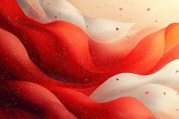 Canada Day Celebration Banner with Ribbons and Confetti in Red and White