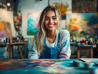 Fototapeta premium Stylish Woman in Casual Outfit, Urban Market Scene, Natural Lighting