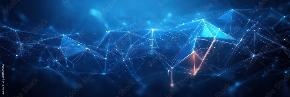 Poster futuristic abstract technology web with blue triangles and light rays