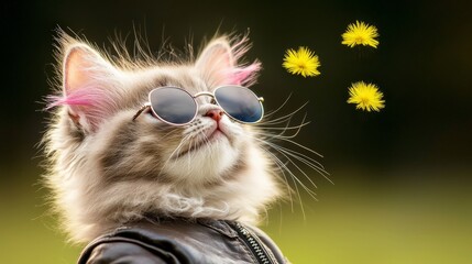 Naklejka premium Cool Punk Kitten in Sunglasses Leather Jacket