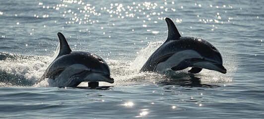 Obraz premium Striped Dolphins Leaping in the Ocean