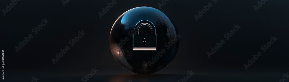 Poster 3d digital lock sign in a round sphere on a dark abstract background, representing data security, wi