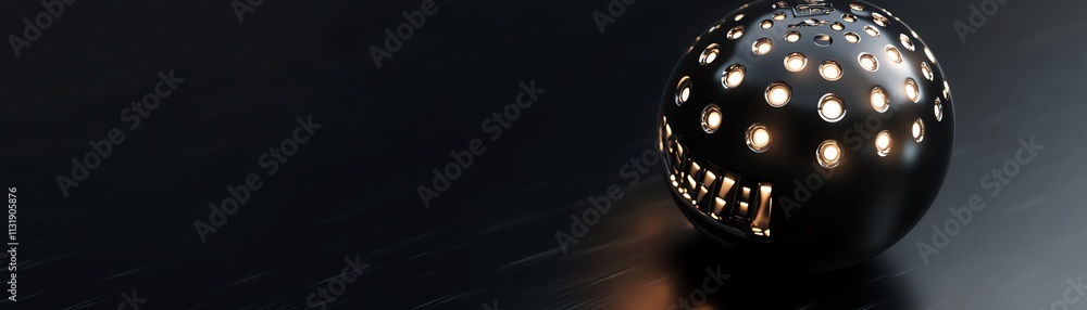 Poster 3d digital lock sign in a round sphere on a dark abstract background, representing data security, wi