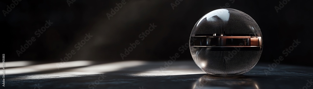 Poster 3d digital lock sign in a round sphere on a dark abstract background, representing data security, wi