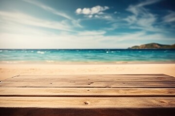 Fototapeta premium Rustic Wood Table by the Beach
