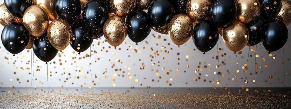 Elegant Black and Gold Balloon Celebration Background for Birthday Party Invitation