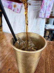 Cola drink with ice cubes