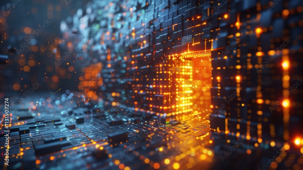 Poster complex data streams are flowing through a futuristic server room, creating a stunning visualization