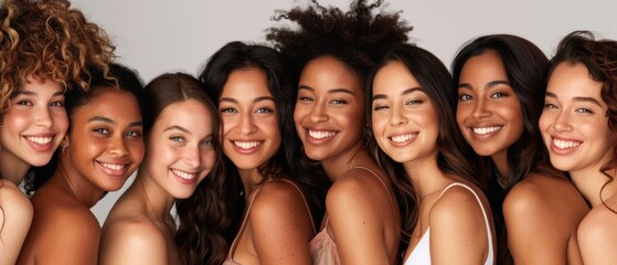 Fototapeta premium A diverse group of women celebrate their natural beauty with glowing skin and confident smiles