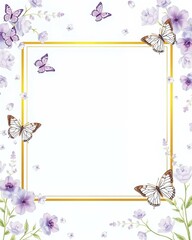 A soft lavender and white floral border with butterflies, featuring a delicate watercolor style