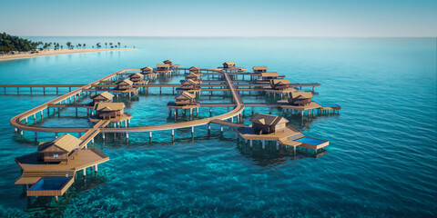 Obraz premium Luxury Overwater Villas with Infinity Pools in Tropical Paradise