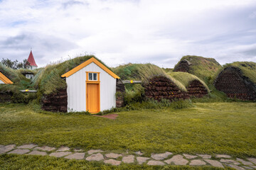 Traditional icelandic turf houses Glaumbaer. North Iceland